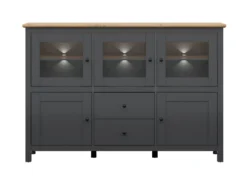 Buffet 5 Portes 2 Tiroirs Avec LED Duck Gris Anthracite Et Bois -Meubles Soldes Magasin buffet 9515197