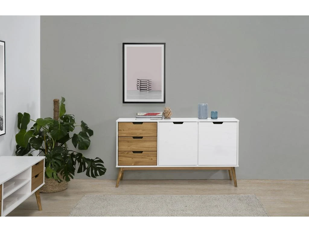 Buffet Commode Java 3 Tiroir Y 2 Porte Blanc, Glissières Métalliques, Longueur 140 Cm 1 Buffet Commode Java 3 Tiroir Y 2 Porte Blanc, Glissières Métalliques, Longueur 140 Cm