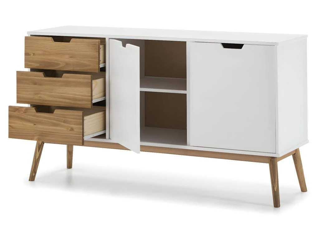Buffet Commode Java 3 Tiroir Y 2 Porte Blanc, Glissières Métalliques, Longueur 140 Cm 4 Buffet Commode Java 3 Tiroir Y 2 Porte Blanc, Glissières Métalliques, Longueur 140 Cm – Image 4