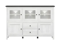 Buffet 5 Portes 2 Tiroirs Avec LED Duck Blanc Et Bois Foncé -Meubles Soldes Magasin buffet 9519057