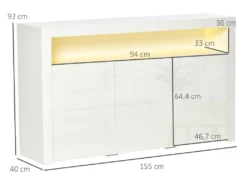 HOMCOM Buffet LED - Meuble De Rangement LED - 3 Placards Avec étagère Et Grande Niche - Panneaux Particules MDF Blanc Laqué -Meubles Soldes Magasin buffet 9520791