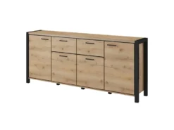 Buffet 210cm Collection BOWIE 4 Portes, 2 Tiroirs. Couleur Chêne Et Noir