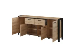 Buffet 210cm Collection BOWIE 4 Portes, 2 Tiroirs. Couleur Chêne Et Noir -Meubles Soldes Magasin buffet 9521563