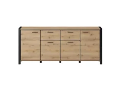 Buffet 210cm Collection BOWIE 4 Portes, 2 Tiroirs. Couleur Chêne Et Noir -Meubles Soldes Magasin buffet 9521565