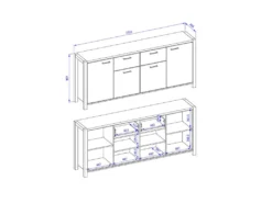 Buffet 210cm Collection BOWIE 4 Portes, 2 Tiroirs. Couleur Chêne Et Noir -Meubles Soldes Magasin buffet 9521567