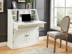 Secrétaire En Pin Et MDF - Coloris : Blanc - CLEORE