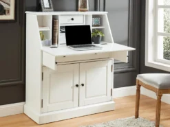 Secrétaire En Pin Et MDF - Coloris : Blanc - CLEORE -Meubles Soldes Magasin bureau 292475