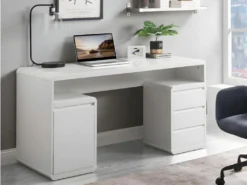 Bureau Avec Rangements SERGUEI - MDF Laqué Blanc