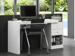 Bureau Extensible 2 Tiroirs Et 1 Niche - Coloris : Blanc - EVAN