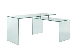 Bureau D'angle ELSTRON - Verre Courbé - Transparent -Meubles Soldes Magasin bureau 444499