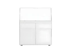 Secrétaire BAGUA - 2 Portes Et 2 Tiroirs - MDF - Blanc Laqué -Meubles Soldes Magasin bureau 453701