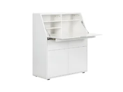 Secrétaire BAGUA - 2 Portes Et 2 Tiroirs - MDF - Blanc Laqué -Meubles Soldes Magasin bureau 453709