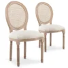 Lot De 2 Chaises Médaillon Louis XVI Cannage Rotin Tissu Beige