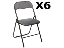 Lot De 6 Chaises Pliantes Velours Gris Foncé - Longueur 44 X Hauteur 79 X Profondeur 52 Cm