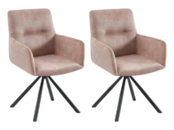 Lot De 2 Chaises Pivotantes Avec Accoudoirs En Velours Et Métal - Beige - GOZIA De Pascal MORABITO