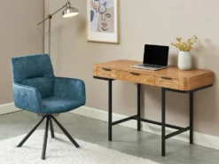 Chaise Pivotante Avec Accoudoirs En Velours Et Métal - Bleu - GOZIA De Pascal MORABITO -Meubles Soldes Magasin chaise 10668489