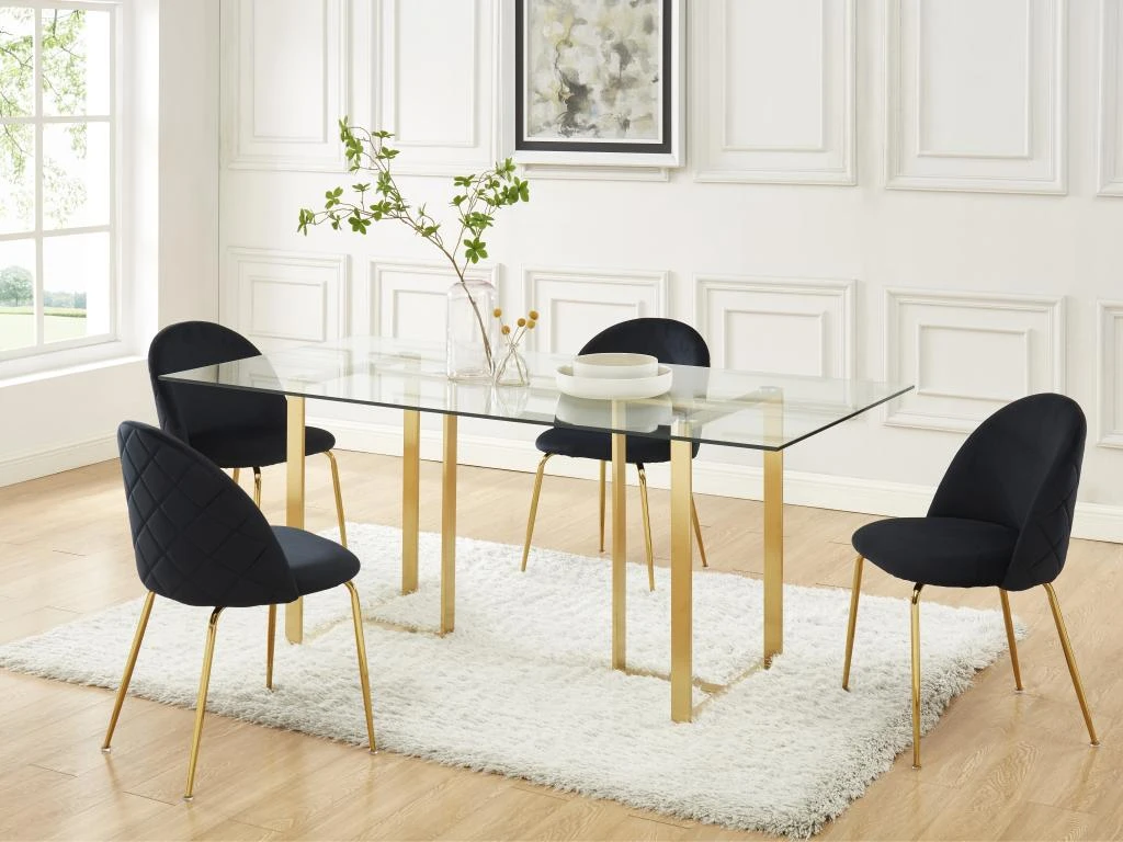 Lot De 2 Chaises - Velours Et Métal Doré - Noir - MELBOURNE 2 Lot De 2 Chaises - Velours Et Métal Doré - Noir - MELBOURNE – Image 2