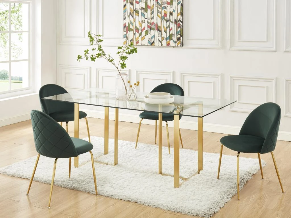 Lot De 2 Chaises - Velours Et Métal Doré - Vert - MELBOURNE 2 Lot De 2 Chaises - Velours Et Métal Doré - Vert - MELBOURNE – Image 2