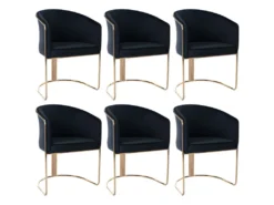 Lot De 6 Chaises Avec Accoudoirs En Velours Et Métal - Noir Et Doré - JOSETHE De Pascal MORABITO -Meubles Soldes Magasin chaise 10856091