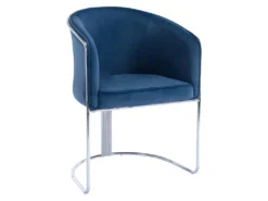 Chaise Avec Accoudoirs En Velours Et Métal - Bleu Et Chromé - JOSETHE De Pascal MORABITO