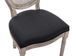 Lot De 6 Chaises - Cannage, Tissu Et Bois D'hévéa - Noir - ANTOINETTE -Meubles Soldes Magasin chaise 11209455