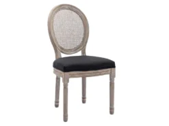 Lot De 6 Chaises - Cannage, Tissu Et Bois D'hévéa - Noir - ANTOINETTE -Meubles Soldes Magasin chaise 11209459