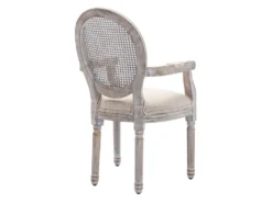 Lot De 6 Chaises Avec Accoudoirs - Cannage, Tissu Et Bois D'hévéa - Beige - ANTOINETTE -Meubles Soldes Magasin chaise 11210615