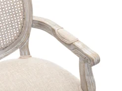 Lot De 6 Chaises Avec Accoudoirs - Cannage, Tissu Et Bois D'hévéa - Beige - ANTOINETTE -Meubles Soldes Magasin chaise 11210619