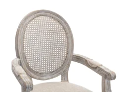 Lot De 6 Chaises Avec Accoudoirs - Cannage, Tissu Et Bois D'hévéa - Beige - ANTOINETTE -Meubles Soldes Magasin chaise 11210621