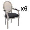Lot De 6 Chaises Avec Accoudoirs - Cannage, Tissu Et Bois D'hévéa - Noir - ANTOINETTE