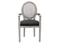 Lot De 6 Chaises Avec Accoudoirs - Cannage, Tissu Et Bois D'hévéa - Noir - ANTOINETTE -Meubles Soldes Magasin chaise 11210659