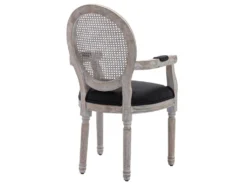 Lot De 6 Chaises Avec Accoudoirs - Cannage, Tissu Et Bois D'hévéa - Noir - ANTOINETTE -Meubles Soldes Magasin chaise 11210665