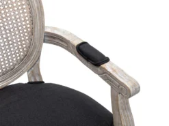 Lot De 6 Chaises Avec Accoudoirs - Cannage, Tissu Et Bois D'hévéa - Noir - ANTOINETTE -Meubles Soldes Magasin chaise 11210669