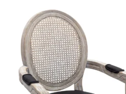 Lot De 6 Chaises Avec Accoudoirs - Cannage, Tissu Et Bois D'hévéa - Noir - ANTOINETTE -Meubles Soldes Magasin chaise 11210671