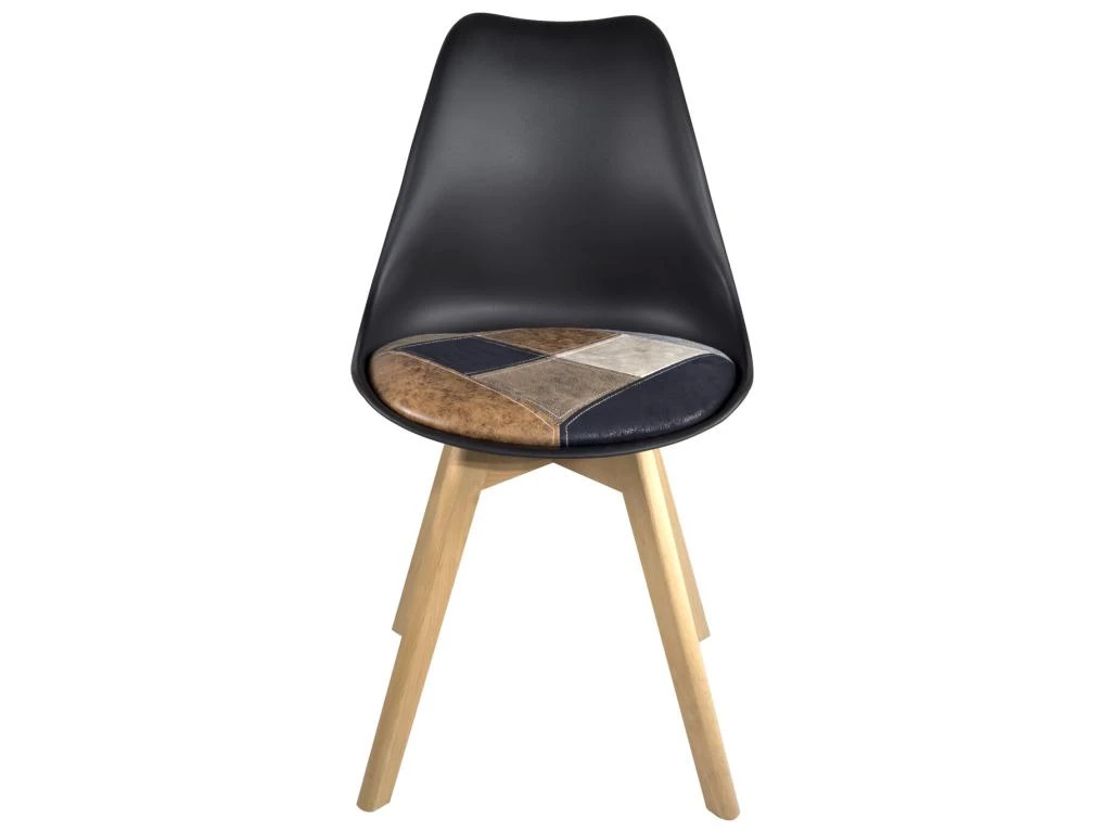 Lot 2 Chaises Scandinaves Coussin Patchwork LAO (Marron) 2 Lot 2 Chaises Scandinaves Coussin Patchwork LAO (Marron) – Image 2