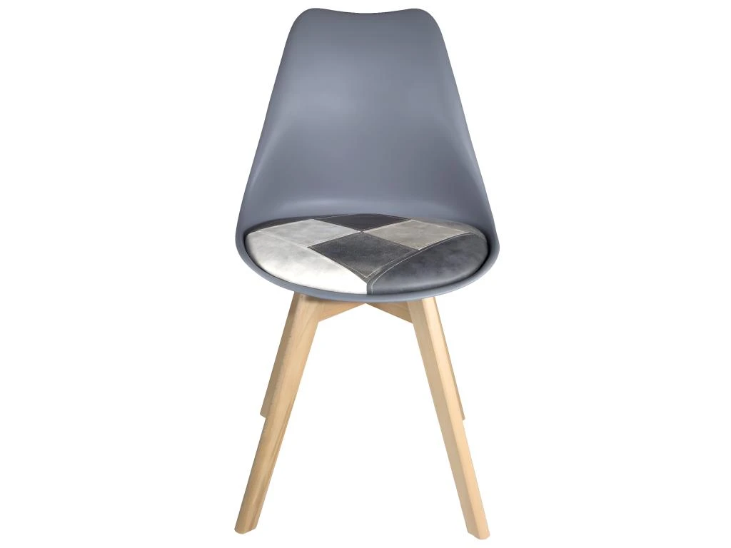 Lot 2 Chaises Scandinaves Coussin Patchwork LAO (Gris Bleu) 2 Lot 2 Chaises Scandinaves Coussin Patchwork LAO (Gris Bleu) – Image 2