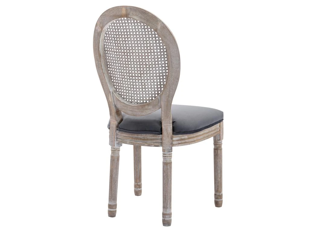 Lot De 2 Chaises - Cannage, Velours Et Bois D'hévéa - Gris - ANTOINETTE 5 Lot De 2 Chaises - Cannage, Velours Et Bois D'hévéa - Gris - ANTOINETTE – Image 5