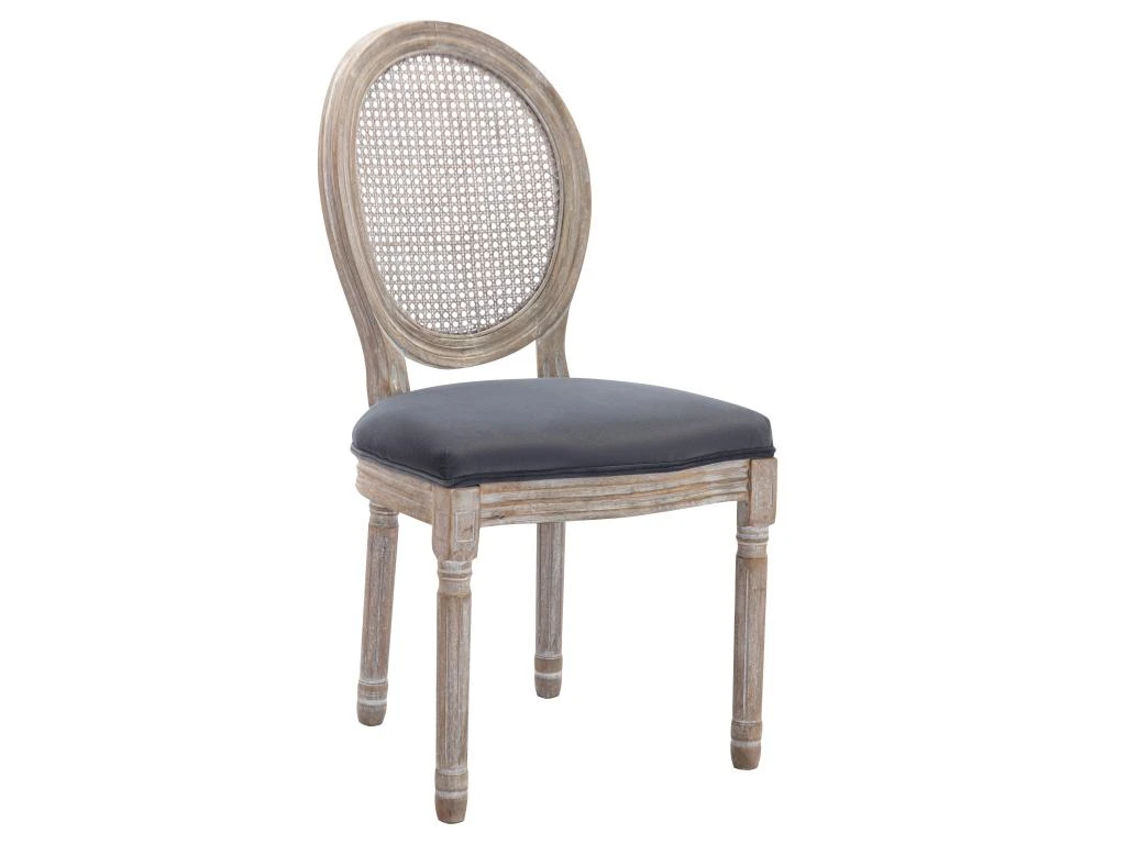 Lot De 2 Chaises - Cannage, Velours Et Bois D'hévéa - Gris - ANTOINETTE 4 Lot De 2 Chaises - Cannage, Velours Et Bois D'hévéa - Gris - ANTOINETTE – Image 4