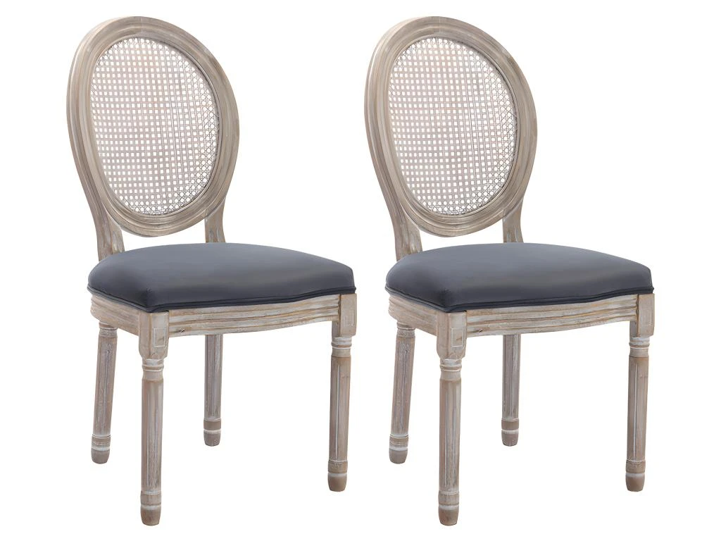 Lot De 2 Chaises - Cannage, Velours Et Bois D'hévéa - Gris - ANTOINETTE 1 Lot De 2 Chaises - Cannage, Velours Et Bois D'hévéa - Gris - ANTOINETTE
