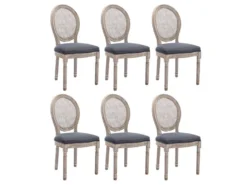 Lot De 6 Chaises - Cannage, Velours Et Bois D'hévéa - Gris - ANTOINETTE -Meubles Soldes Magasin chaise 11310941