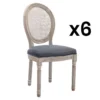 Lot De 6 Chaises - Cannage, Velours Et Bois D'hévéa - Gris - ANTOINETTE