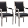 Lot De 2 Chaises Avec Accoudoirs En Tissu Et Bois D'hévéa - Noir - AMBOISETTE