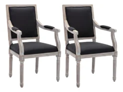 Lot De 2 Chaises Avec Accoudoirs En Tissu Et Bois D'hévéa - Noir - AMBOISETTE