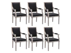 Lot De 6 Chaises Avec Accoudoirs En Tissu Et Bois D'hévéa - Noir - AMBOISETTE -Meubles Soldes Magasin chaise 11311115