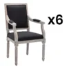 Lot De 6 Chaises Avec Accoudoirs En Tissu Et Bois D'hévéa - Noir - AMBOISETTE