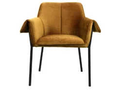 GASPARD - Fauteuil De Table En Tissu Chenillé Moutarde Et Métal Noir -Meubles Soldes Magasin chaise 11575375