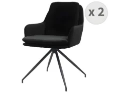 AYDEN - Fauteuil De Table En Tissu Chenillé Noir Et Métal Noir