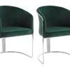 Lot De 2 Chaises Avec Accoudoirs En Velours Et Métal - Vert Et Chromé - JOSETHE De Pascal MORABITO