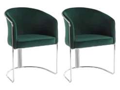 Lot De 2 Chaises Avec Accoudoirs En Velours Et Métal - Vert Et Chromé - JOSETHE De Pascal MORABITO