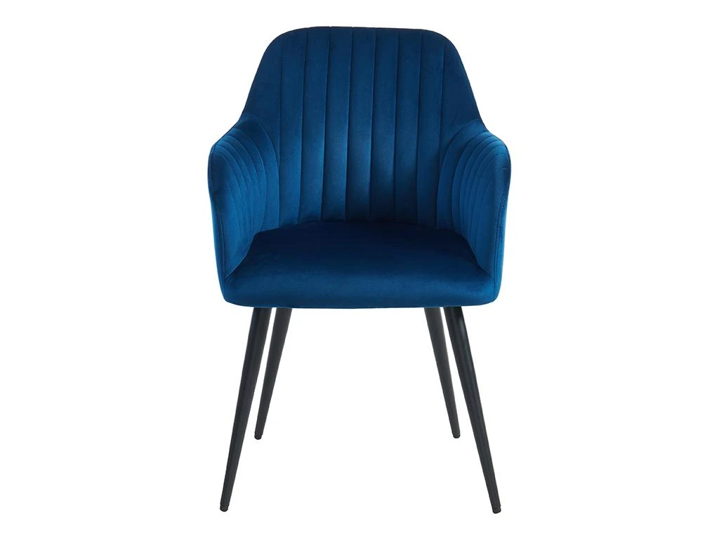 Lot De 6 Chaises Avec Accoudoirs En Velours Et Métal Noir - Bleu - ELEANA 2 Lot De 6 Chaises Avec Accoudoirs En Velours Et Métal Noir - Bleu - ELEANA – Image 2